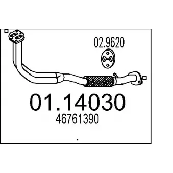 Tuyau d'échappement MTS 01.14030 pour PEUGEOT 309 1.9 D 60 - 60cv