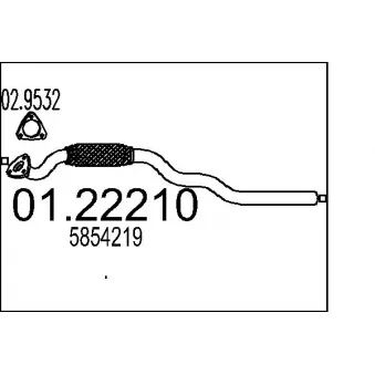 Tuyau d'échappement MTS 01.22210 pour OPEL ASTRA 1.6 - 103cv