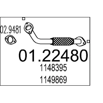 Tuyau d'échappement MTS 01.22480 pour KIA SEPHIA 2.2 TDCi - 150cv