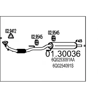Silencieux avant MTS 01.30036 pour SEAT IBIZA 1.2 - 60cv