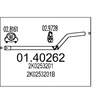 Tuyau d'échappement MTS 01.40262 pour VOLKSWAGEN CADDY 2.0 TDI - 140cv