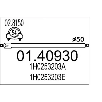 Tuyau d'échappement MTS 01.40930 pour VOLKSWAGEN GOLF 1.8 - 90cv