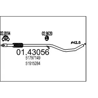 Tuyau d'échappement MTS 01.43056 pour FIAT PANDA 1.1 - 54cv