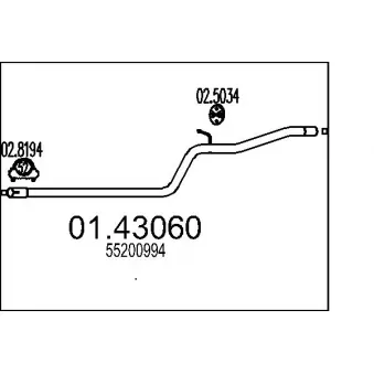 Tuyau d'échappement MTS 01.43060 pour FIAT DOBLO 1.9 JTD Multijet - 120cv