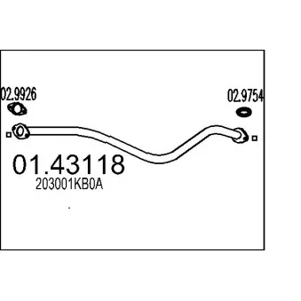 Tuyau d'échappement MTS 01.43118 pour NISSAN JUKE 1.5 DCI - 110cv