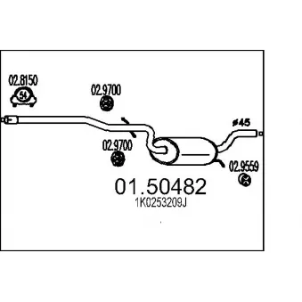 Silencieux central MTS 01.50482 pour SKODA OCTAVIA 1.6 MultiFuel - 102cv