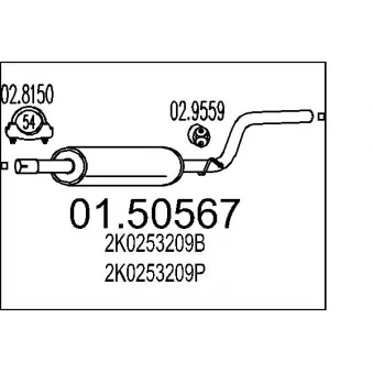 Silencieux central MTS 01.50567 pour VOLKSWAGEN CADDY 2.0 SDI - 70cv
