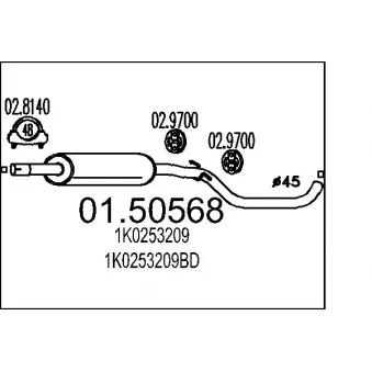 Silencieux central MTS 01.50568 pour RENAULT TRUCKS MASCOTT 1.4 16V - 80cv