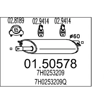 Silencieux central MTS 01.50578 pour VOLKSWAGEN TRANSPORTER - COMBI 2.5 TDI - 174cv