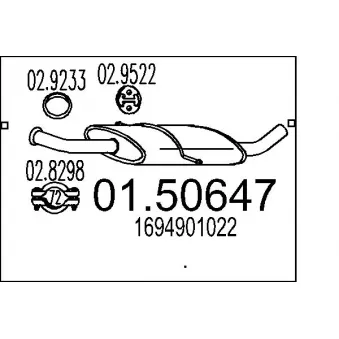 Silencieux central MTS 01.50647 pour MERCEDES-BENZ CLASSE B B 170 - 116cv