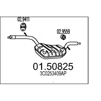 Silencieux central MTS 01.50825 pour VOLKSWAGEN PASSAT 2.0 FSI - 150cv