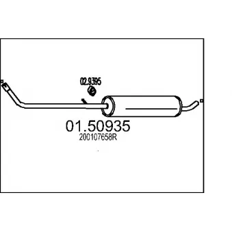 Silencieux central MTS 01.50935 pour DACIA DUSTER 1.6 16V 4x4 - 105cv