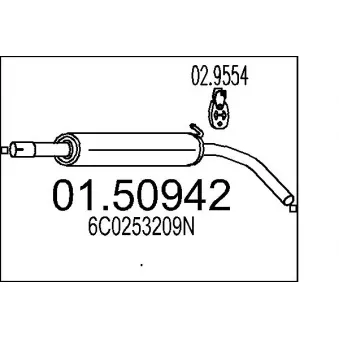 Silencieux central MTS 01.50942 pour SEAT IBIZA 1.0 - 75cv