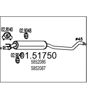 Silencieux central MTS 01.51750 pour OPEL CORSA 1.6 GSI 16V - 109cv