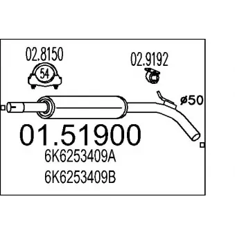 Silencieux central MTS 01.51900 pour SEAT IBIZA 1.9 SDI - 68cv