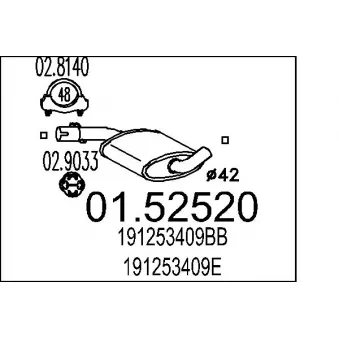 Silencieux central MTS 01.52520 pour VOLKSWAGEN JETTA 1.3 - 55cv