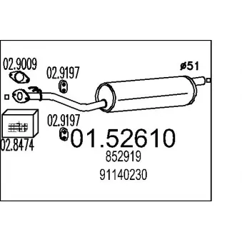 Silencieux central MTS 01.52610 pour OPEL FRONTERA 2.0 i - 115cv