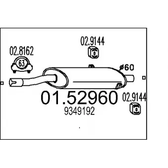 Silencieux central MTS 01.52960 pour SAAB 900 2.0 Turbo - 150cv