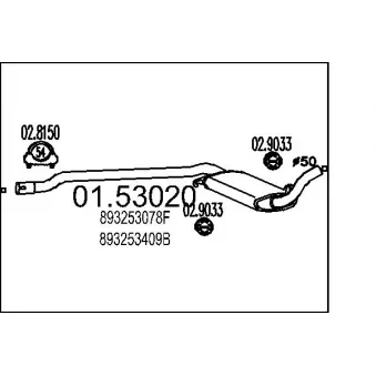 Silencieux central MTS 01.53020 pour AUDI CABRIOLET 2.0 E - 115cv