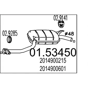 Silencieux central MTS 01.53450 pour MERCEDES-BENZ 190 E 2.0 - 116cv