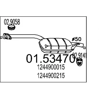Silencieux central MTS 01.53470 pour MERCEDES-BENZ SERIE 124 250 D - 90cv