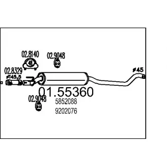 Silencieux central MTS 01.55360 pour OPEL CORSA 1.2 i 16V - 65cv