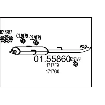 Silencieux central MTS 01.55860 pour PEUGEOT EXPERT 1.9 D - 69cv