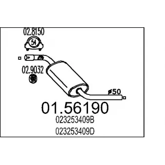 Silencieux central MTS 01.56190 pour VOLKSWAGEN TRANSPORTER - COMBI 2.5 - 110cv