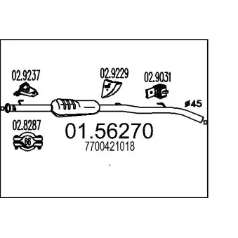 Silencieux central MTS 01.56270 pour RENAULT CLIO 1.4 16V - 98cv