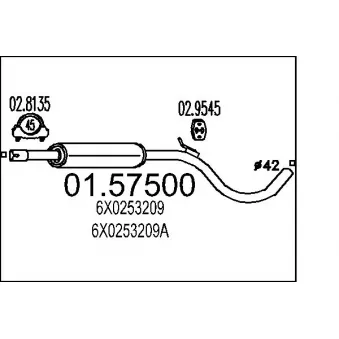 Silencieux central MTS 01.57500 pour SEAT AROSA 1.0 - 50cv
