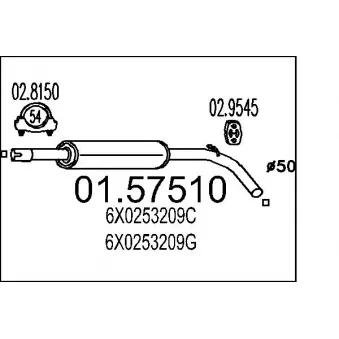 Silencieux central MTS 01.57510 pour SEAT AROSA 1.7 SDI - 60cv