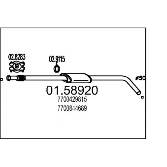 Silencieux central MTS 01.58920 pour RENAULT SCENIC 1.6 e - 90cv