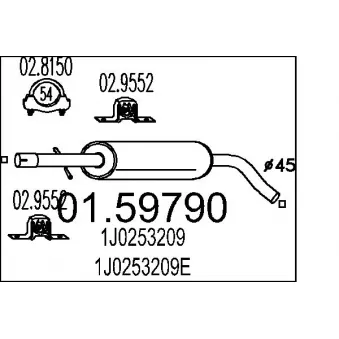 Silencieux central MTS 01.59790 pour VOLKSWAGEN NEW BEETLE 1.6 - 102cv