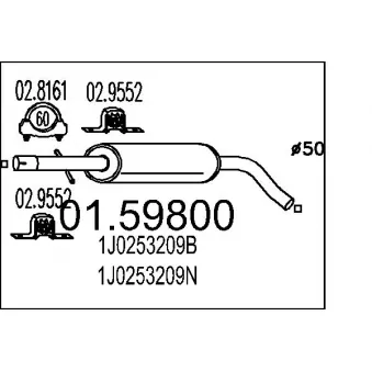 Silencieux central MTS 01.59800 pour SKODA OCTAVIA 2.0 - 116cv