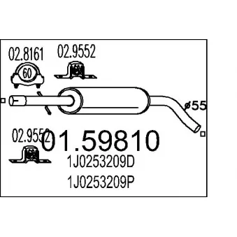 Silencieux central MTS 01.59810 pour SKODA OCTAVIA 2.0 - 116cv