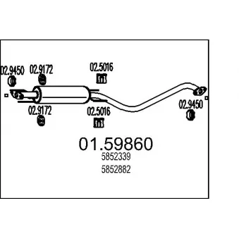 Silencieux central MTS 01.59860 pour OPEL VECTRA 1.6 i 16V - 100cv