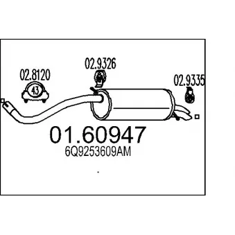 Silencieux arrière MTS 01.60947 pour SKODA FABIA 1.2 LPG - 69cv