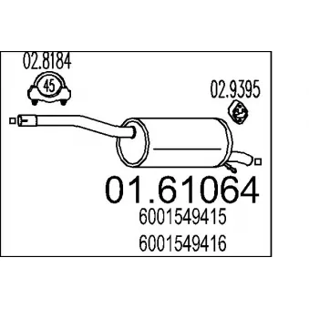 Silencieux arrière MTS 01.61064 pour DACIA LOGAN 1.6 LPG - 84cv