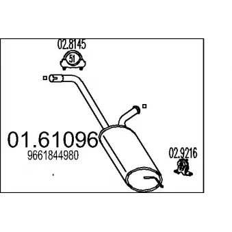 Silencieux arrière MTS 01.61096 pour PEUGEOT EXPERT 1.6 HDI 90 - 90cv