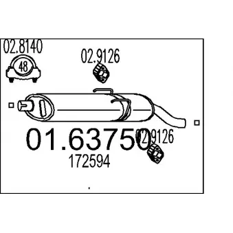 Silencieux arrière MTS 01.63750 pour PEUGEOT 205 1.9 GTI Cat - 102cv
