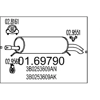 Silencieux arrière MTS 01.69790 pour VOLKSWAGEN PASSAT 1.9 TDI - 130cv