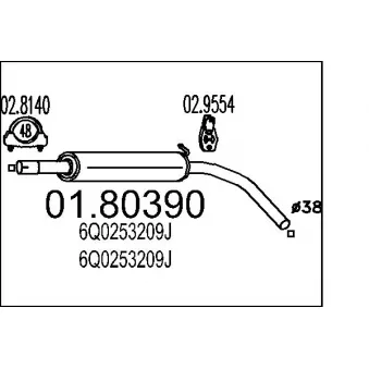 Silencieux central MTS 01.80390 pour SEAT IBIZA 1.2 - 64cv