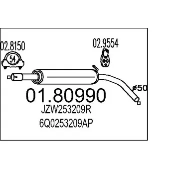 Silencieux central MTS 01.80990 pour SEAT IBIZA 1.9 SDI - 64cv