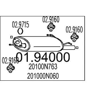 Silencieux arrière MTS 01.94000 pour NISSAN ALMERA 1.6 SR.SLX - 90cv