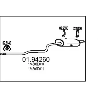 Silencieux arrière MTS 01.94260 pour TOYOTA COROLLA 1.6 - 110cv