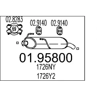 Silencieux arrière MTS 01.95800 pour PEUGEOT 206 1.9 D - 69cv