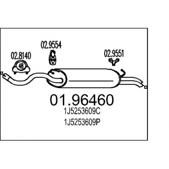 Silencieux arrière MTS 01.96460 pour SKODA OCTAVIA 1.9 D - 68cv