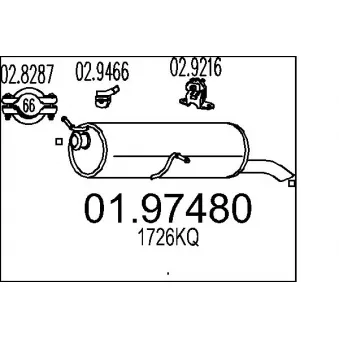 Silencieux arrière MTS 01.97480 pour PEUGEOT 307 1.4 HDI - 68cv