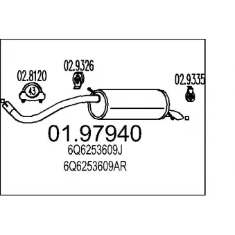 Silencieux arrière MTS 01.97940 pour SKODA FABIA 1.2 - 54cv