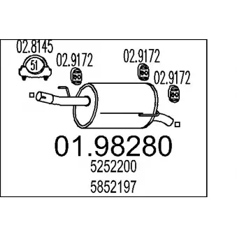 Silencieux arrière MTS 01.98280 pour OPEL OMEGA 1.6 - 87cv